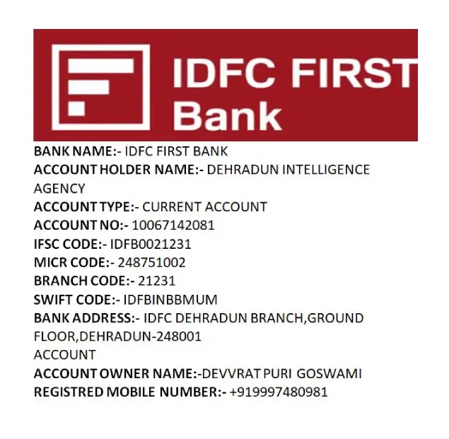 IDFC Frist Bank Dehradun Intelligence Agency.