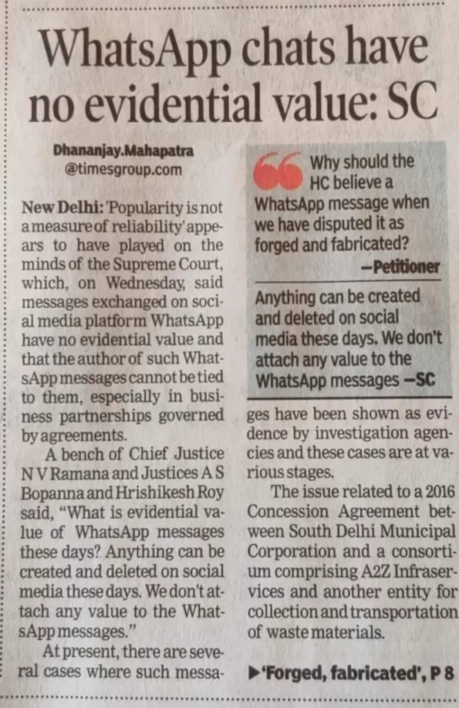 whatsapp chats have no evidential value: sc