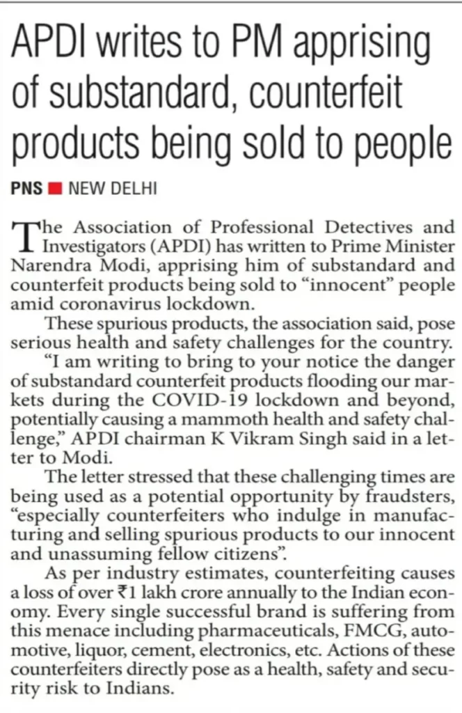 APDI writes to pm apprising of substandard, counterfeit products being sold to people