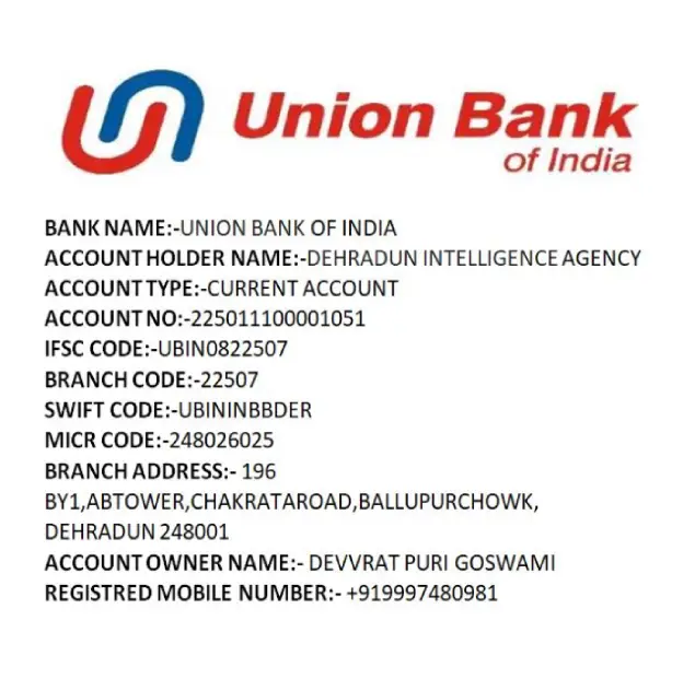Union Bank of India, Dehradun Intelligence Agency.